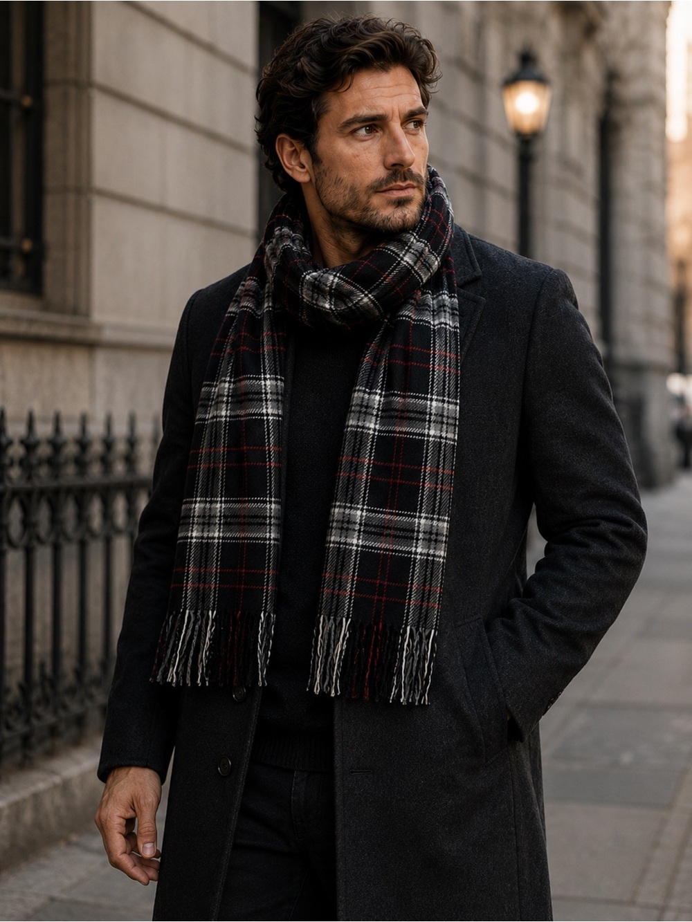 Roots Black red gray white striped plaid check unisex fall winter warm scarf 💥
